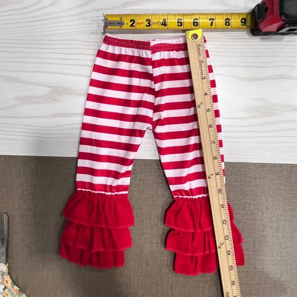 Christmas North Pole Tunic Leggings Set‎ Girls 3-6M Red White Santa Ruffle Trim